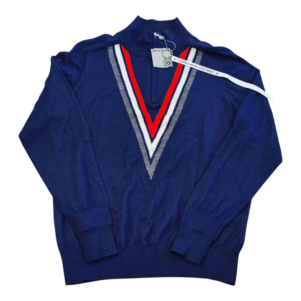 G/FORE Womens Triple V Quarter Zip Golf Sweater Blue Red White NWT XL